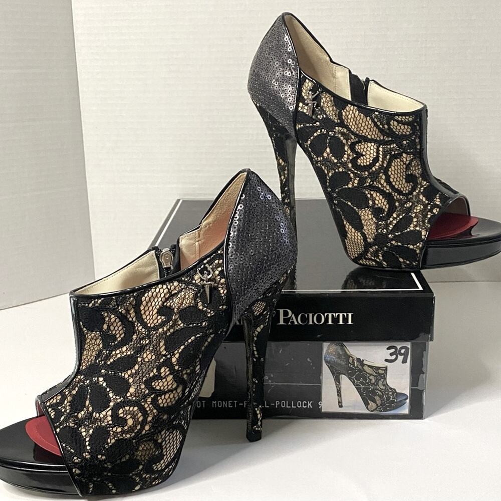 COPY - Cesare Paciotti open toe ankle booty with sequin detail on the heel and …